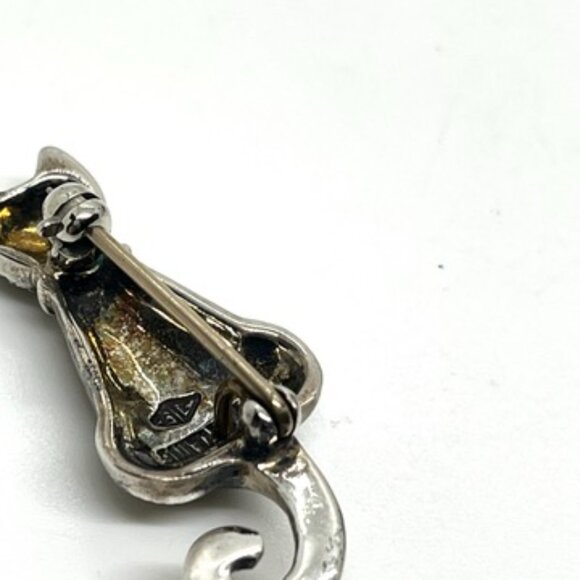 JUDITH JACK STERLING SILVER MARCASITE CAT BROOCH PIN VINTAGE SIGNED 925 - Picture 12 of 13
